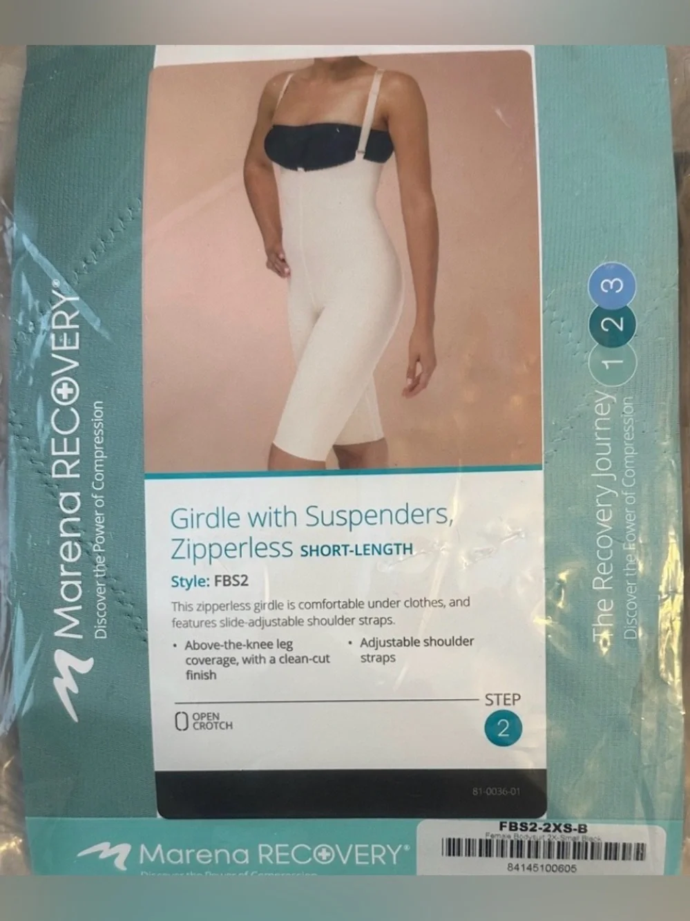 Marena Recovery FBS2 Zipperless Girdle w/ Suspenders – Open Crotch – Black 2XS